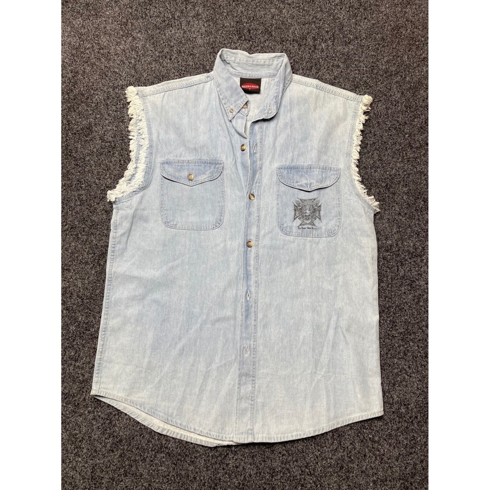 Biker's Edge Mens Denim Vest Shirt Biker Red River Memorial Day Rally 2008 M